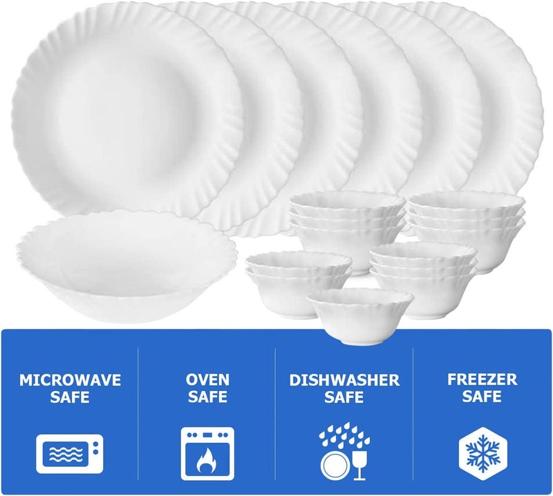 LARAH BY BOROSIL Borosil Gourmet Dinnerware Set For 6 19 Pieces White Dinner Plates and Bowls Sets Chip Resistant Tempered Opal Glass Stain Resistant Dishwasher  Microwave Safe Dinner Set For Gifting Serves 6 - Image 3