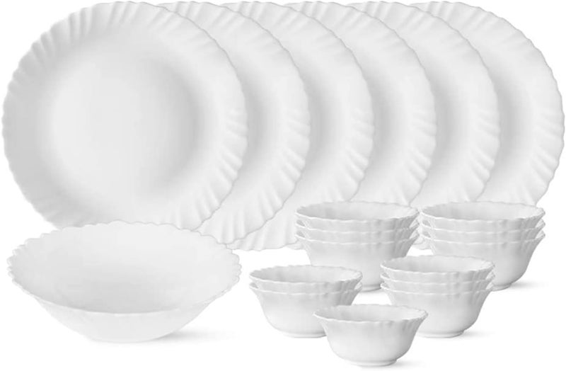 LARAH BY BOROSIL Borosil Gourmet Dinnerware Set For 6 19 Pieces White Dinner Plates and Bowls Sets Chip Resistant Tempered Opal Glass Stain Resistant Dishwasher  Microwave Safe Dinner Set For Gifting Serves 6 - Image 1