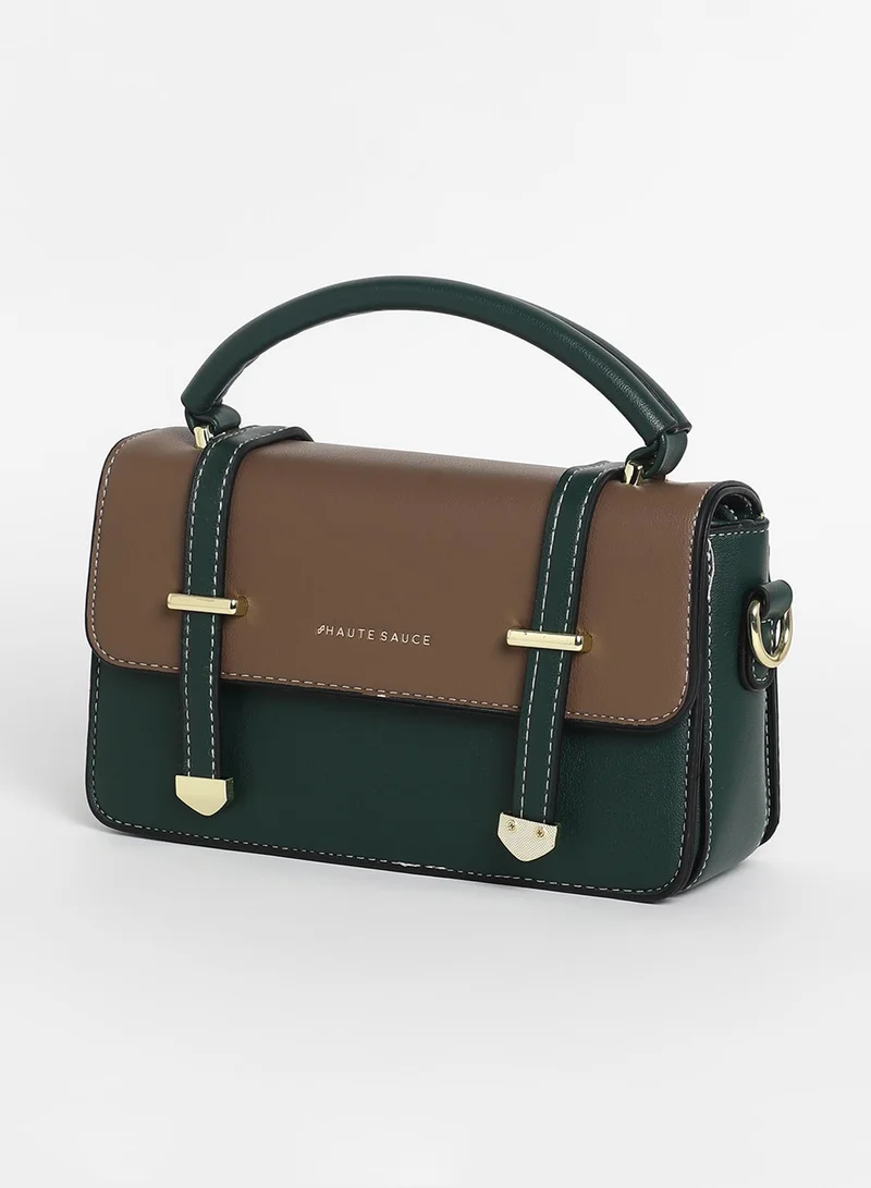 Haute Sauce The Linea Hand Bag - Forest Green & Mocha Brown