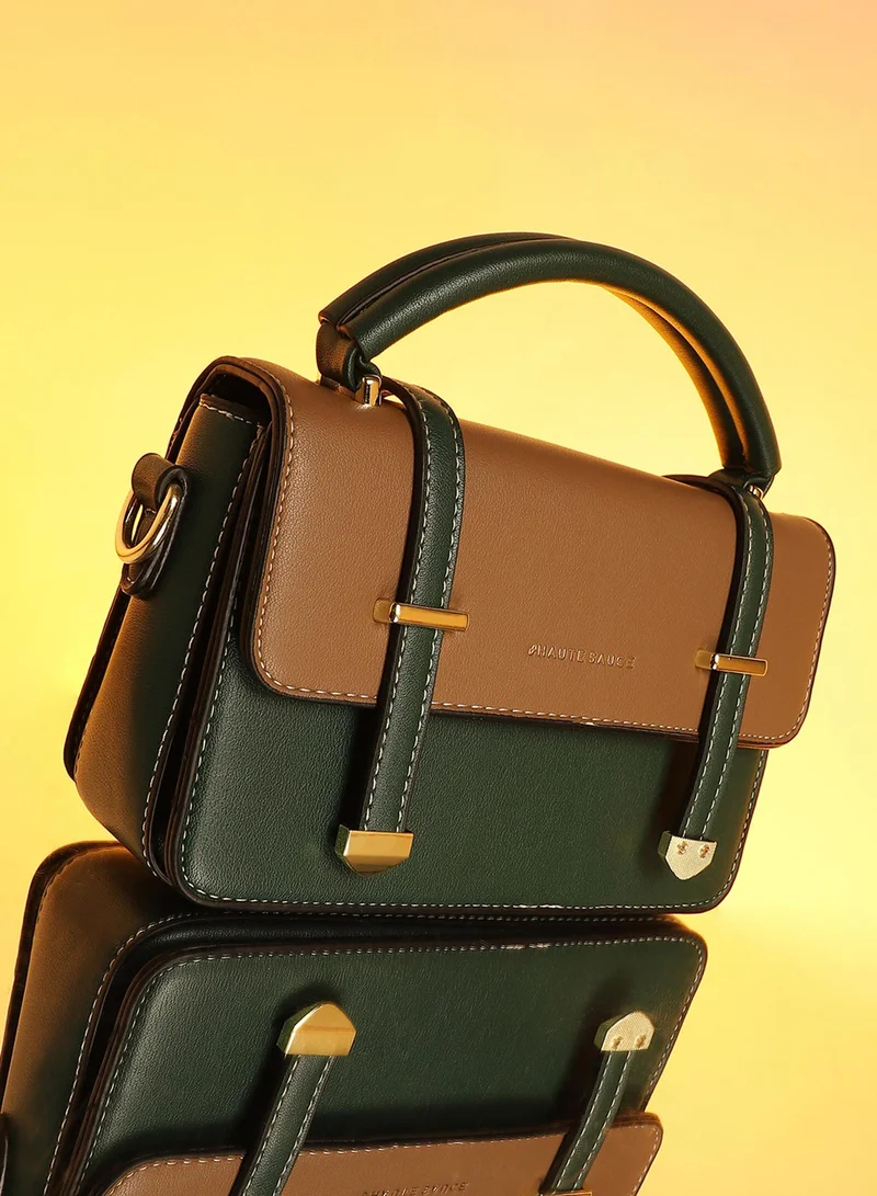 Haute Sauce The Linea Hand Bag - Forest Green & Mocha Brown