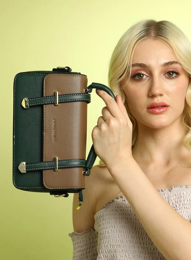 Haute Sauce The Linea Hand Bag - Forest Green & Mocha Brown