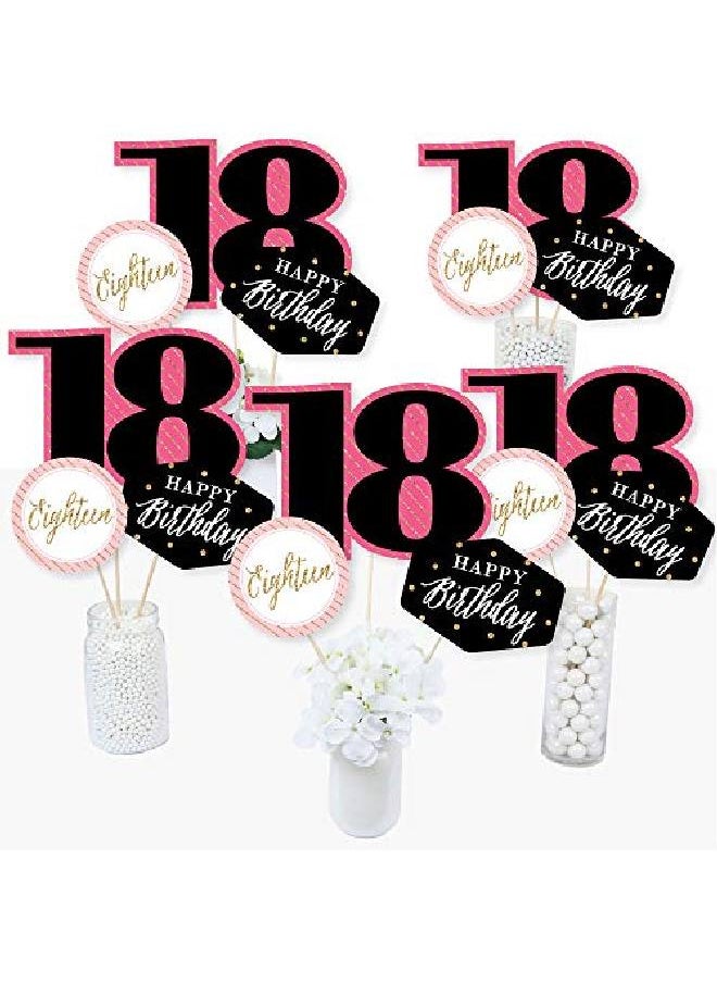 Big Dot of Happiness Chic 18Th Birthday Pink Black And Gold Birthday Party Centerpiece Sticks Table Toppers Set Of 15  - Image 1