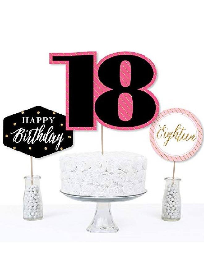Big Dot of Happiness Chic 18Th Birthday Pink Black And Gold Birthday Party Centerpiece Sticks Table Toppers Set Of 15  - Image 3