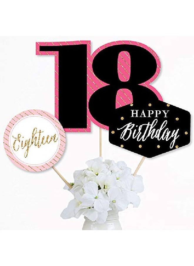 Big Dot of Happiness Chic 18Th Birthday Pink Black And Gold Birthday Party Centerpiece Sticks Table Toppers Set Of 15  - Image 2