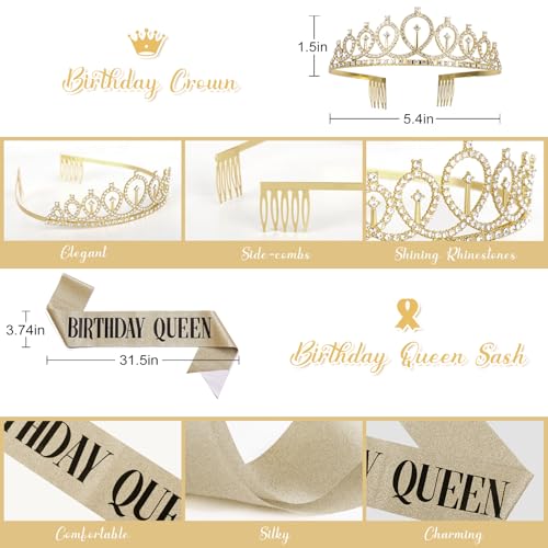 Amandir Birthday Decorations for Women, White Sand Beige Cream Neutral Gold Foil Balloons Table Cloth Sash Crown Curtains Happy Birthday Banner Golden Star Garland Butterfly Boho Party Supplies - Image 4