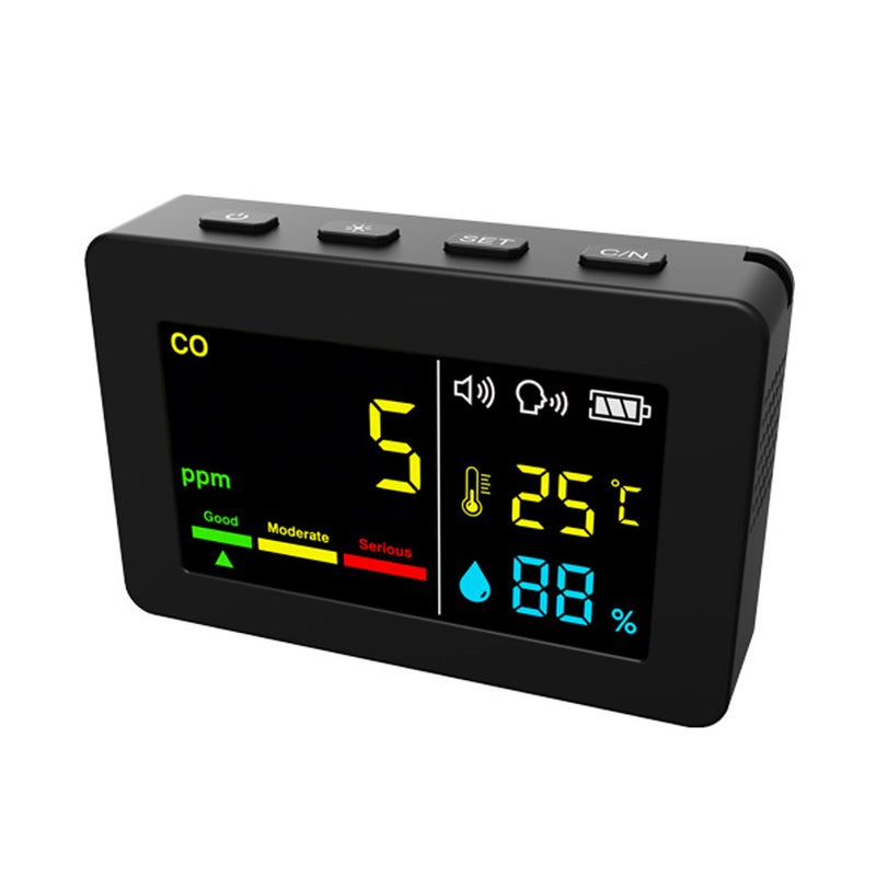 Portable Air Quality Meter: 3in1 Black Carbon Monoxide Temperature Humidity Tester - High Accurate Sensors Digital Color Display for Home Indoor Outdoor Monitoring - Image 1