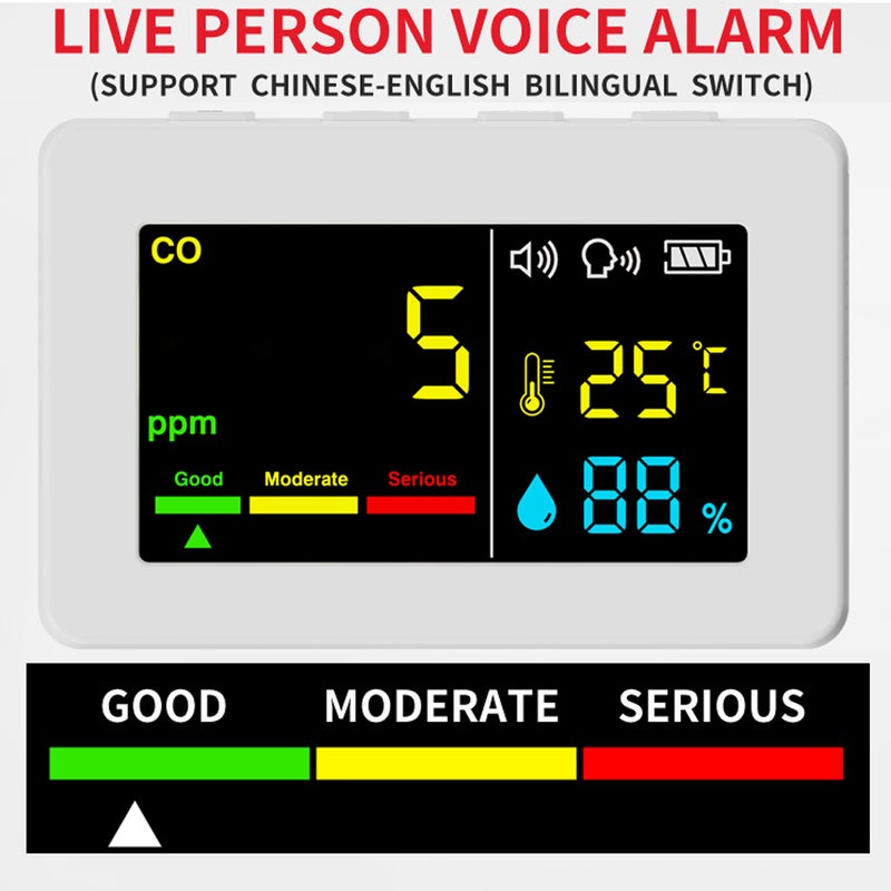 Portable Air Quality Meter: 3in1 Black Carbon Monoxide Temperature Humidity Tester - High Accurate Sensors Digital Color Display for Home Indoor Outdoor Monitoring - Image 5
