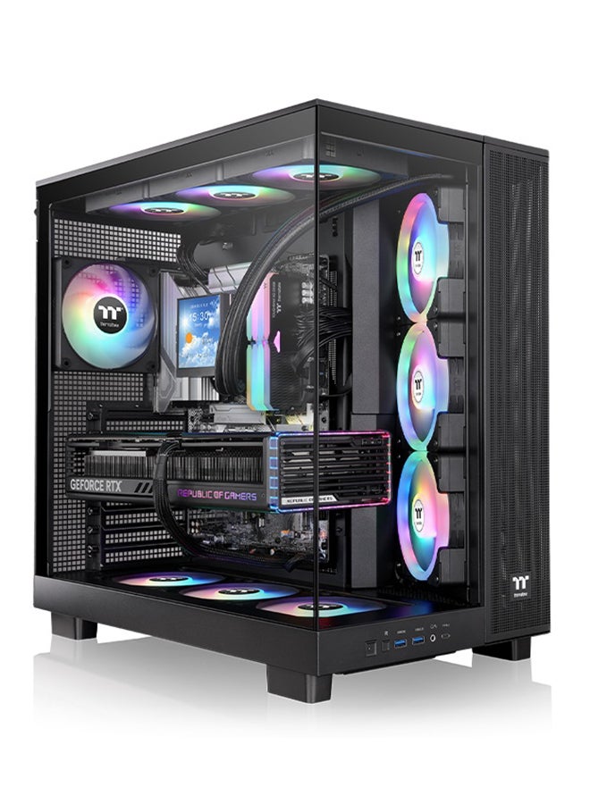 Thermaltake View 380 XL TG ARGB Mid Tower Chassis (Black) - Dual Chamber Design, Tempered Glass Panels, 4x 120mm ARGB Fans, 360mm Radiator Support, GPU Anti-Sag Brace, 3x 2.5" SSD + 1x 3.5" HDD, USB 3.2 Type-C, Enhanced Cooling & Cable Management | CA-11E-00M1WN-00 - Image 1
