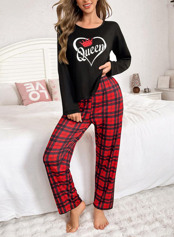 تايك تو طقم تيشيرت بأكمام طويلة بطبعة جرافيك مع بنطال بنقشة مربعات - Image 5