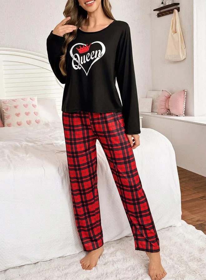 Take Two Multi Take Two Graphic Print Long Sleeve T-Shirt and Checked Pyjama Set for Women | Best Price UAE