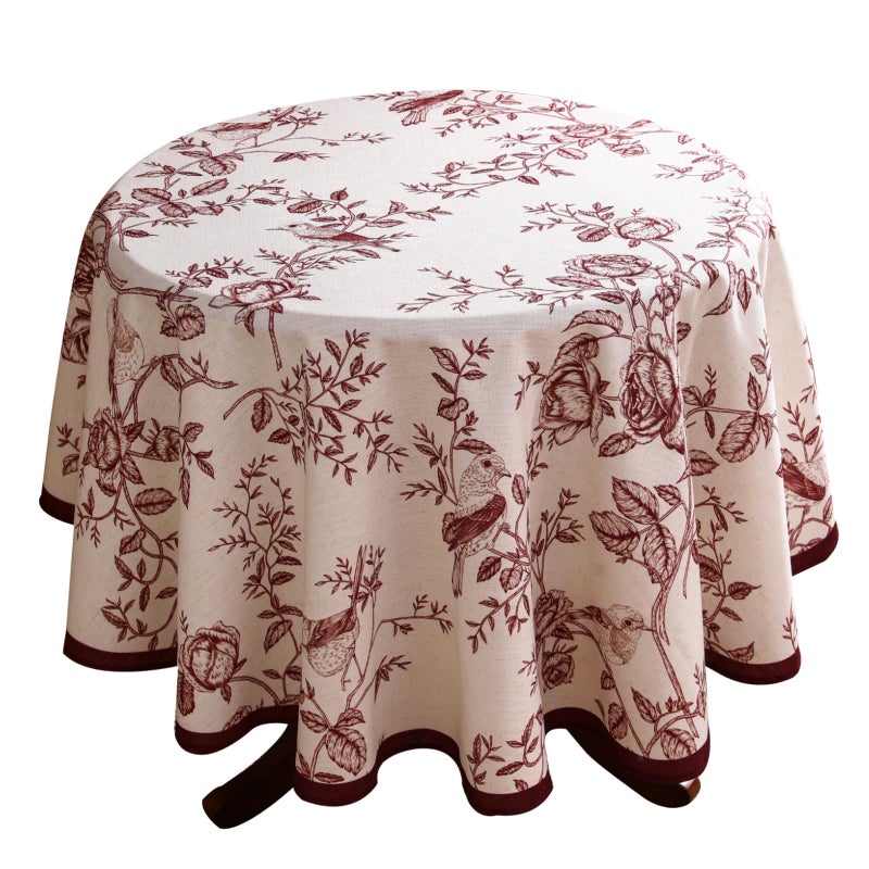 ISAENNE Designer Vintage Linen Small Round Tablecloth,Red Floral Pattern Linen Stain Resistant Table Cloth,Decor Tablecloths for Dining Thanksgiving Kitchen Tea Party,Diameter 55"-Harmony - Image 1