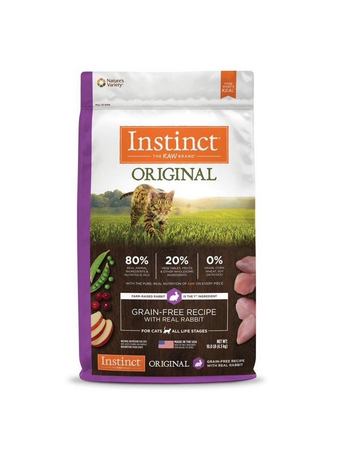 غريزة طعام القطط الجاف الأصلي من إنستينكت، قطع نيئة مغلفة، غني بالبروتين، وصفة خالية من الحبوب - أرنب حقيقي، كيس 10 أرطال - Image 1