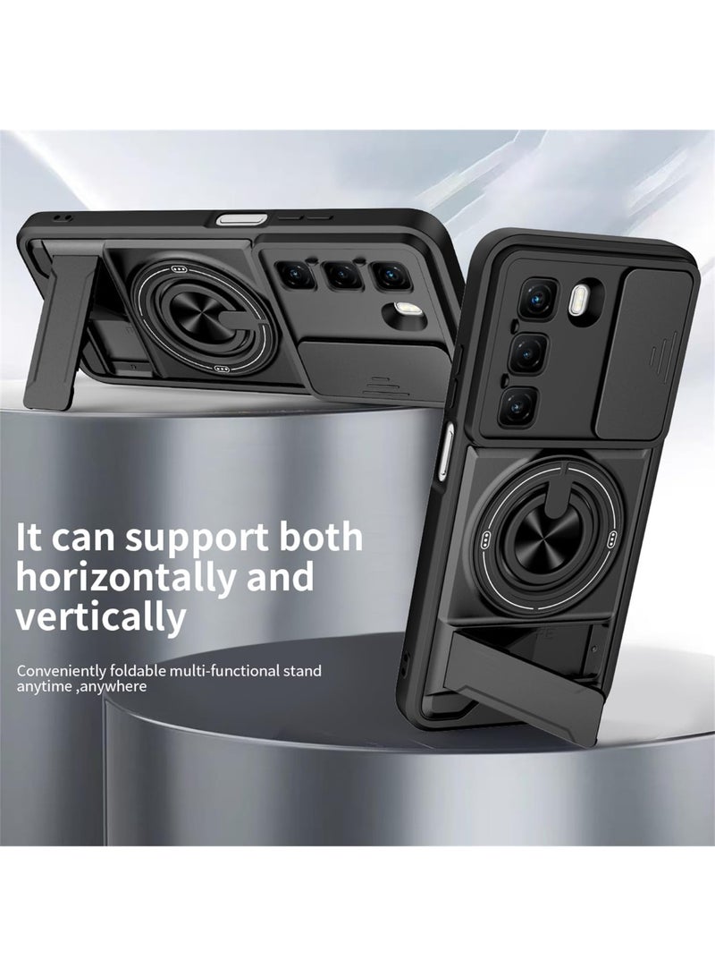 Cover Compatible with Infinix Hot 50 5G Car Magnetic Mount Camera Sliding Window Anti-Drop 2 in 1【PC+TPU】 Ring Holder Kickstand Case - Image 2