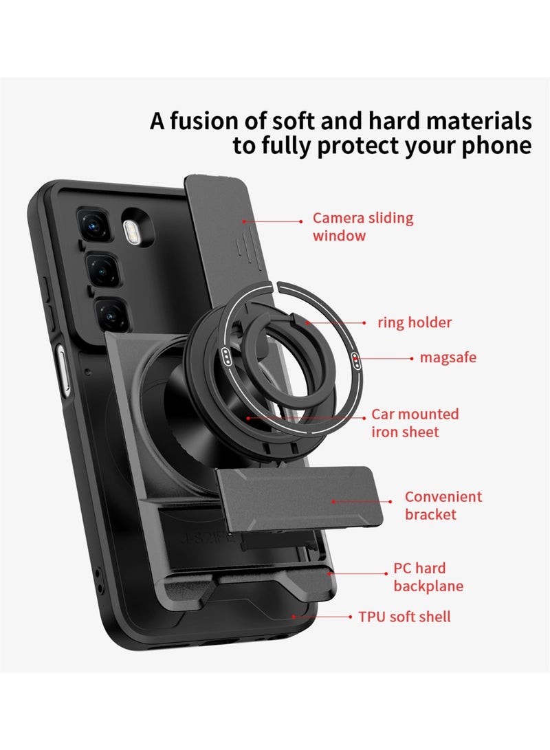 Cover Compatible with Infinix Hot 50 5G Car Magnetic Mount Camera Sliding Window Anti-Drop 2 in 1【PC+TPU】 Ring Holder Kickstand Case - Image 4