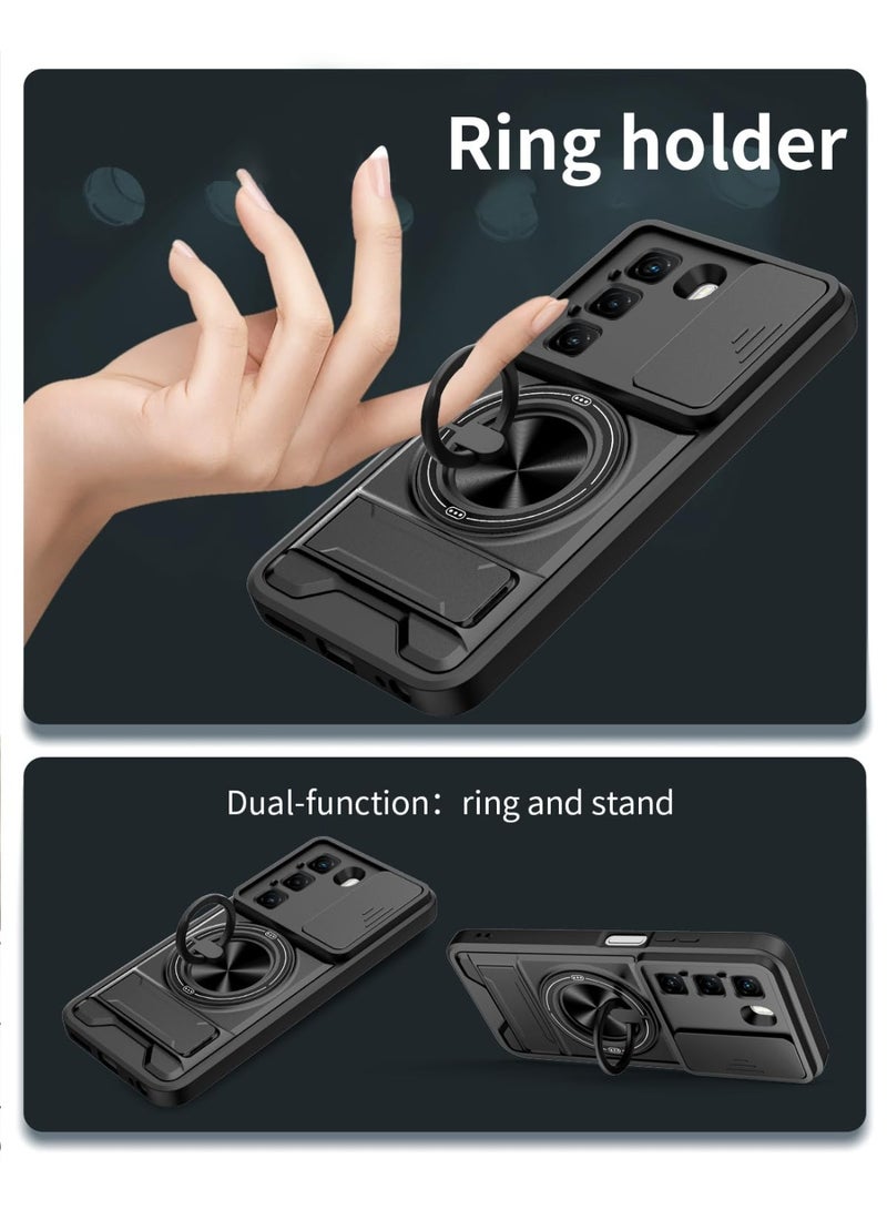 Cover Compatible with Infinix Hot 50 5G Car Magnetic Mount Camera Sliding Window Anti-Drop 2 in 1【PC+TPU】 Ring Holder Kickstand Case - Image 3