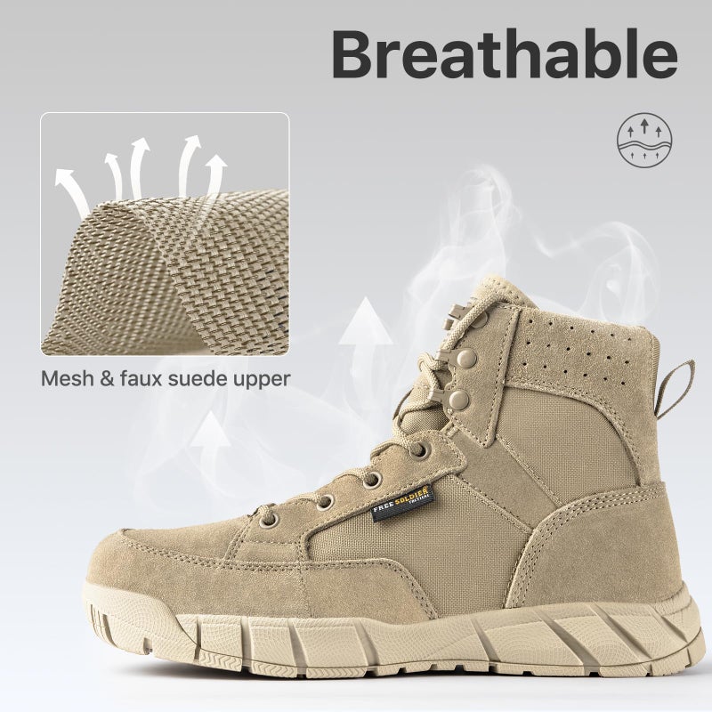 Free Soldier أحذية العمل العسكرية للرجال من فري سولجر مقاومة للماء، أحذية مشي 6 بوصات، خفيفة الوزن، أحذية صحراوية قابلة للتنفس (تان 10) - Image 3