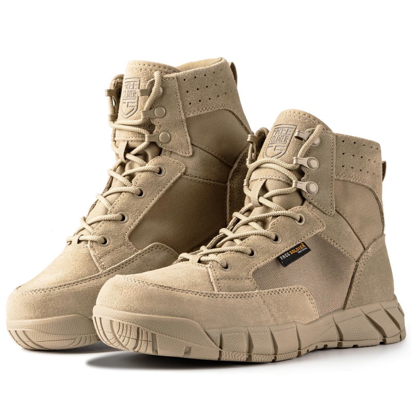Free Soldier أحذية العمل العسكرية للرجال من فري سولجر مقاومة للماء، أحذية مشي 6 بوصات، خفيفة الوزن، أحذية صحراوية قابلة للتنفس (تان 10) - Image 1