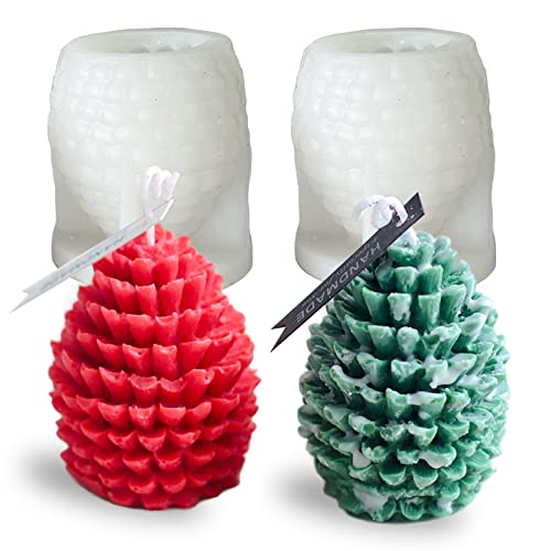 japleed 2Pcs 3D Pine Cone Candle Molds - Silicone Resin Candle & Soap Mold for Epoxy Resin Concrete DIY Gift Ornament & Autumn Table Decor - Image 1