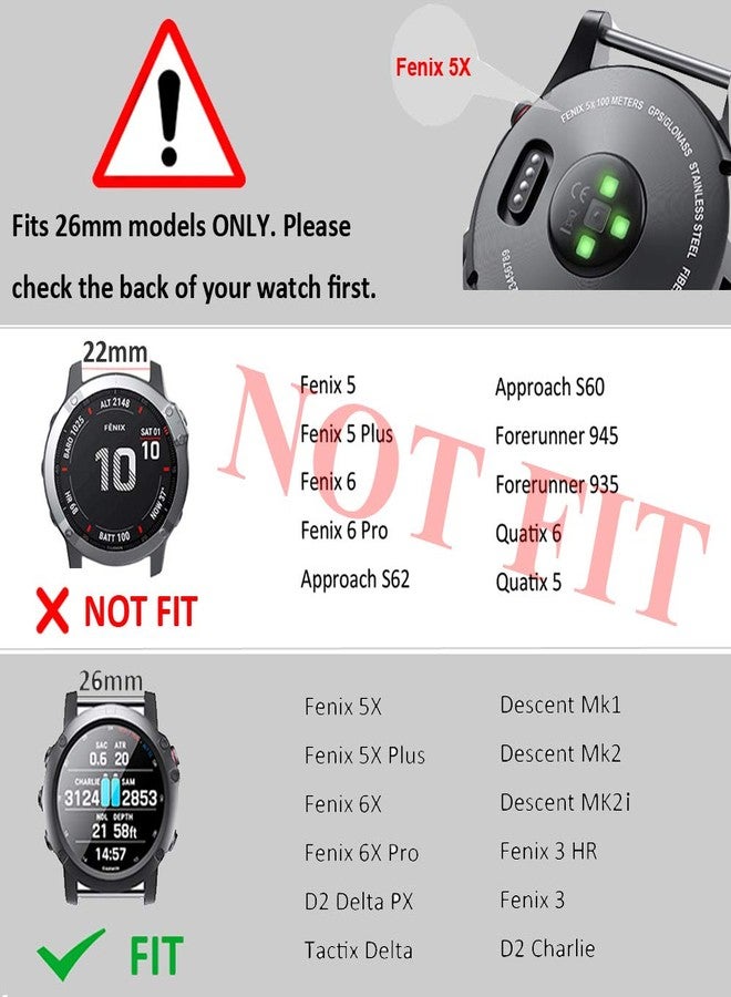 ANCOOL for Fenix 6X Pro Watch Band/Fenix 5X Watch Band/Fenix 7X Watch Band 26MM Silicone Watch Band for Fenix 8 51mm/6X/5X Plus/7X Pro(Dark Blue-White) - Image 2