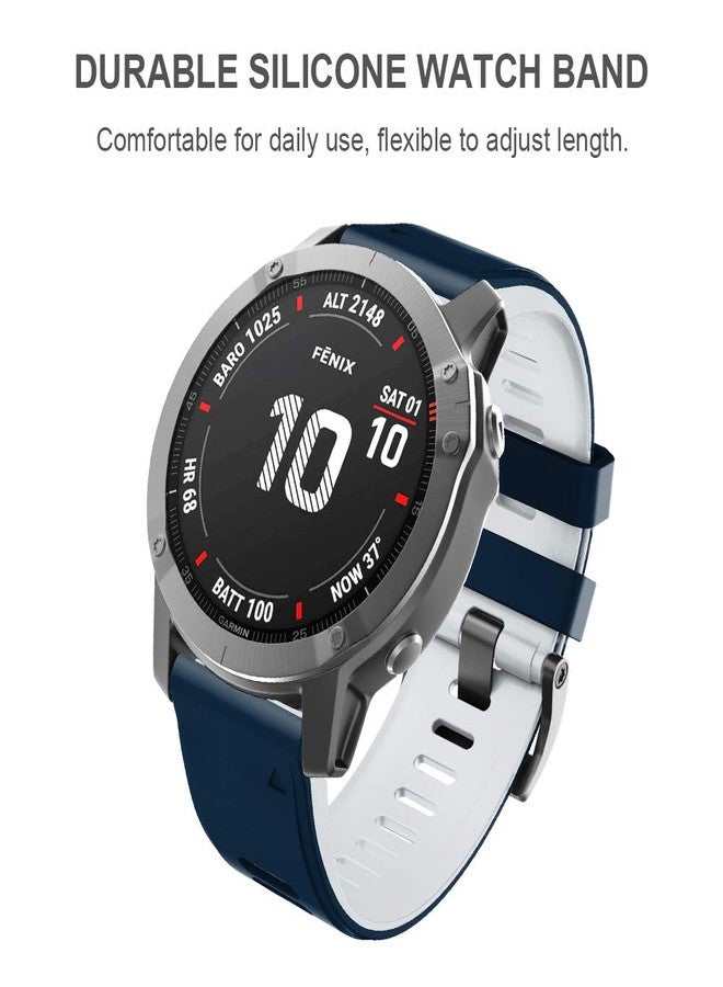 ANCOOL for Fenix 6X Pro Watch Band/Fenix 5X Watch Band/Fenix 7X Watch Band 26MM Silicone Watch Band for Fenix 8 51mm/6X/5X Plus/7X Pro(Dark Blue-White) - Image 4