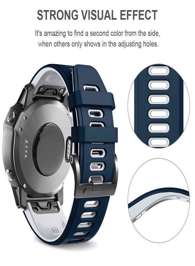 ANCOOL for Fenix 6X Pro Watch Band/Fenix 5X Watch Band/Fenix 7X Watch Band 26MM Silicone Watch Band for Fenix 8 51mm/6X/5X Plus/7X Pro(Dark Blue-White) - Image 5