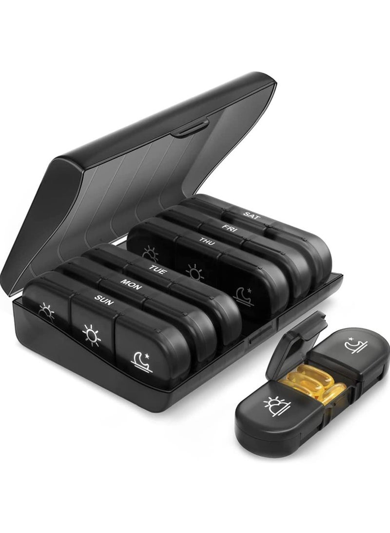 Captaintech Portable Pill Organizer 3 Times in Day for 1 Week - Light-Proof for Travel, Daily Use, Portable Pill Box - Case for Multi Vitamins, Pills, Medicine, Fish Oils, Supplements (Black) - Image 1