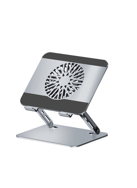 360-degree Rotatable Carbon Steel Laptop Folding Bracket Flat Desktop Lifting Fan Heat Dissipation-Color:L121 Folding-With RGB Fan-silver