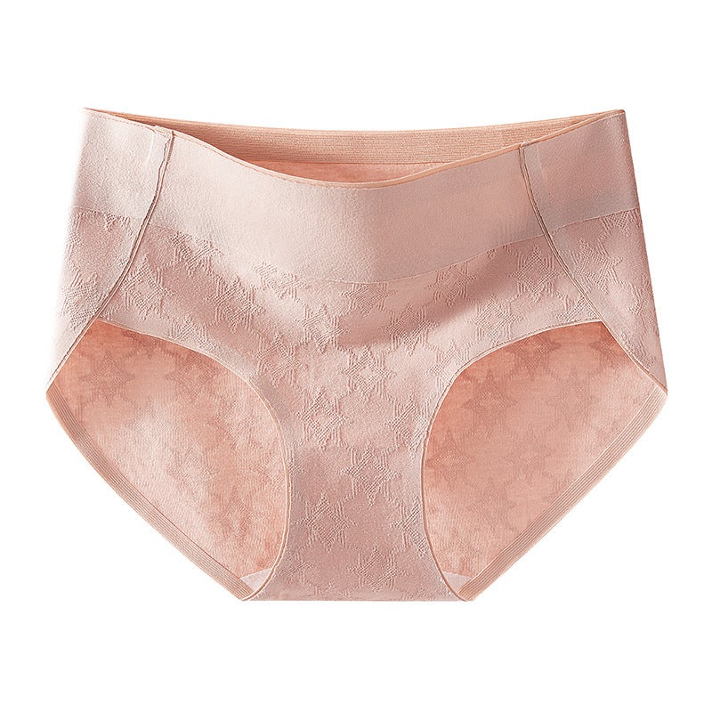 Womens Seamless Pure Cotton Underpants Mid-Waist Full Cotton 7A Antibacterial Mulberry Silk Protein Plus Size Womens G-Strings Apricot  - Image 2