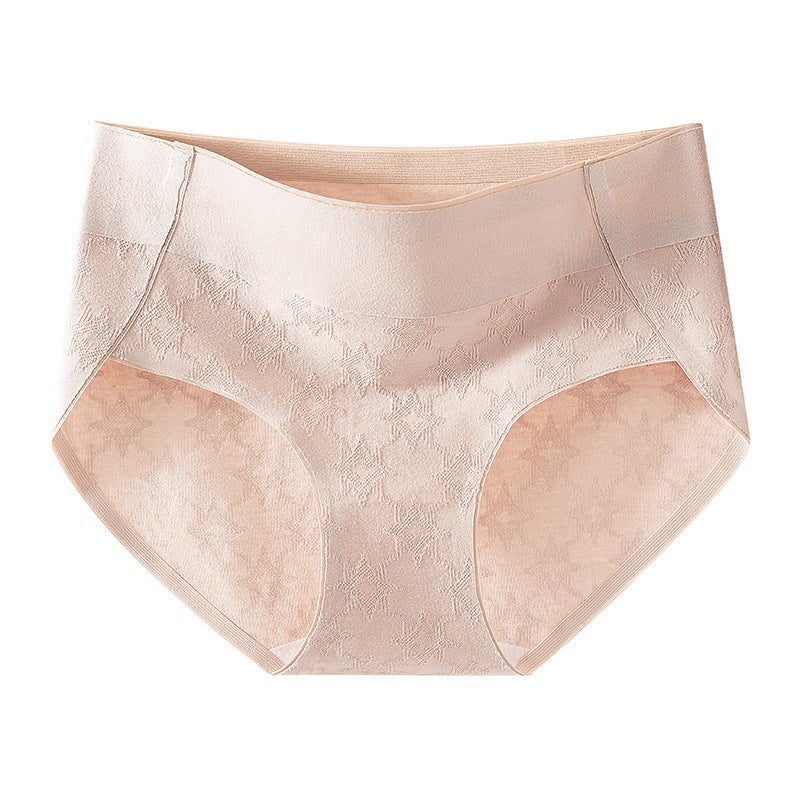 Womens Seamless Pure Cotton Underpants Mid-Waist Full Cotton 7A Antibacterial Mulberry Silk Protein Plus Size Womens G-Strings Apricot  - Image 1