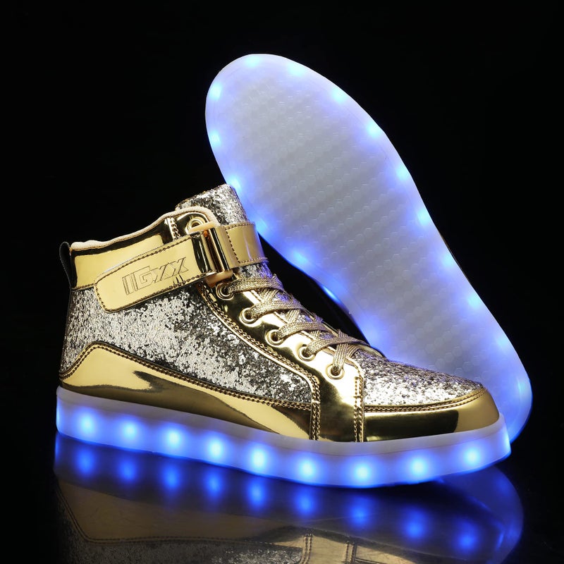 IGxx LED Light Up Shoes for Men USB Recharging High Top Sneakers Women Kids Glitter Gold 9.5 - Image 5