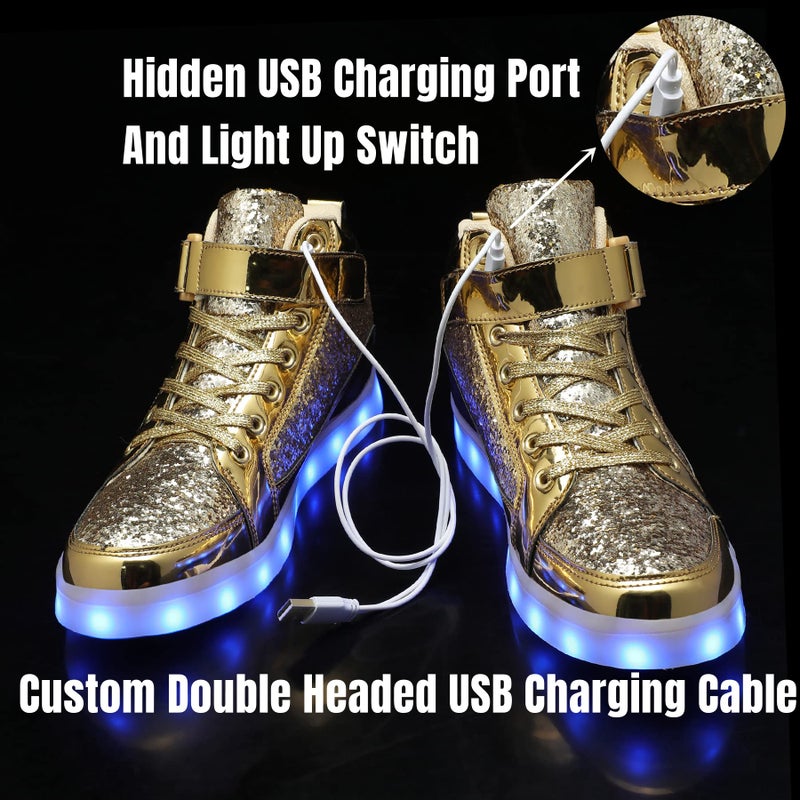 IGxx LED Light Up Shoes for Men USB Recharging High Top Sneakers Women Kids Glitter Gold 9.5 - Image 4