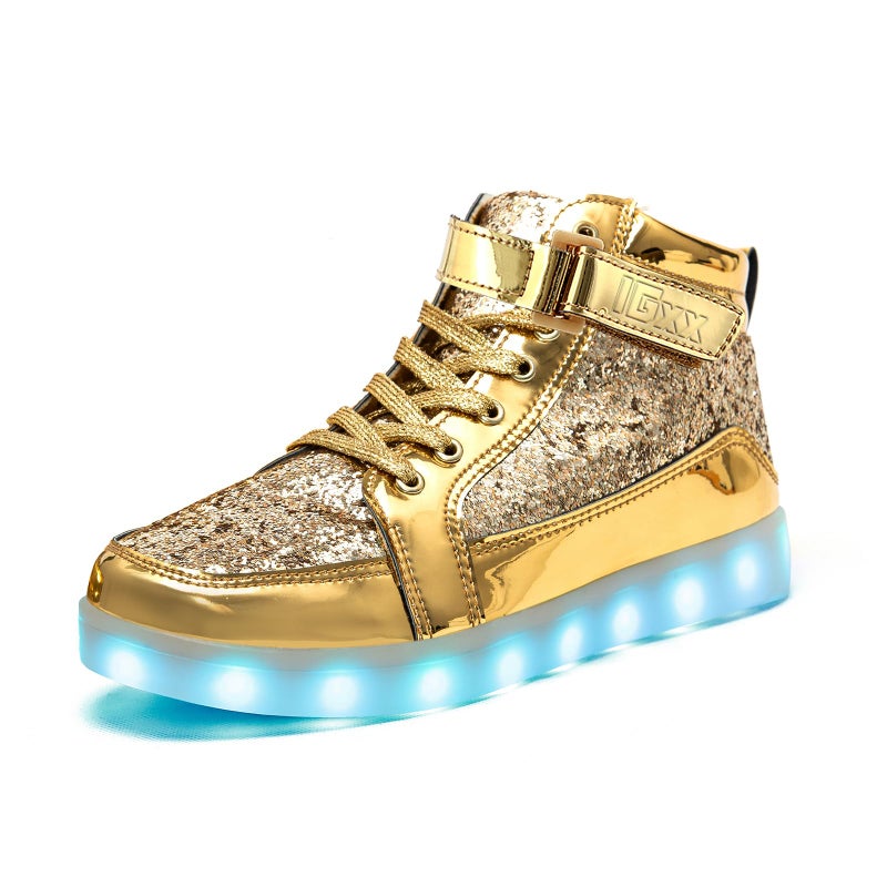 IGxx LED Light Up Shoes for Men USB Recharging High Top Sneakers Women Kids Glitter Gold 9.5 - Image 1