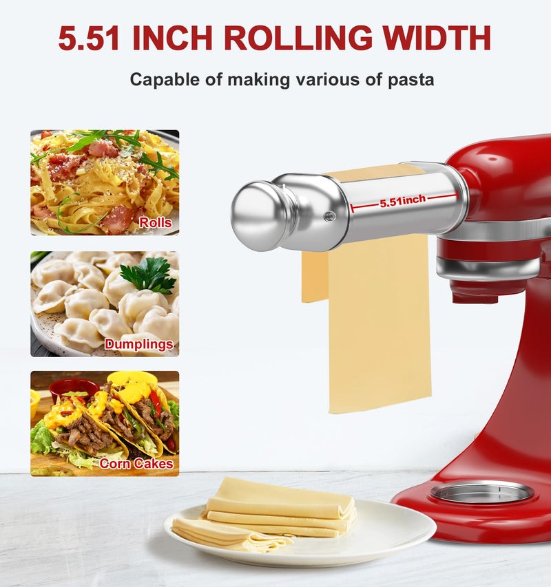 ZACME Pasta Roller for Kitchenaid Stand Mixer, Stainless Steel pasta roller kitchenaid attachment with 8 Adjustable Thickness Knob, Dough Pasta Roller kitchenaid pasta roller attachment for Raviolis Pasta - Image 2