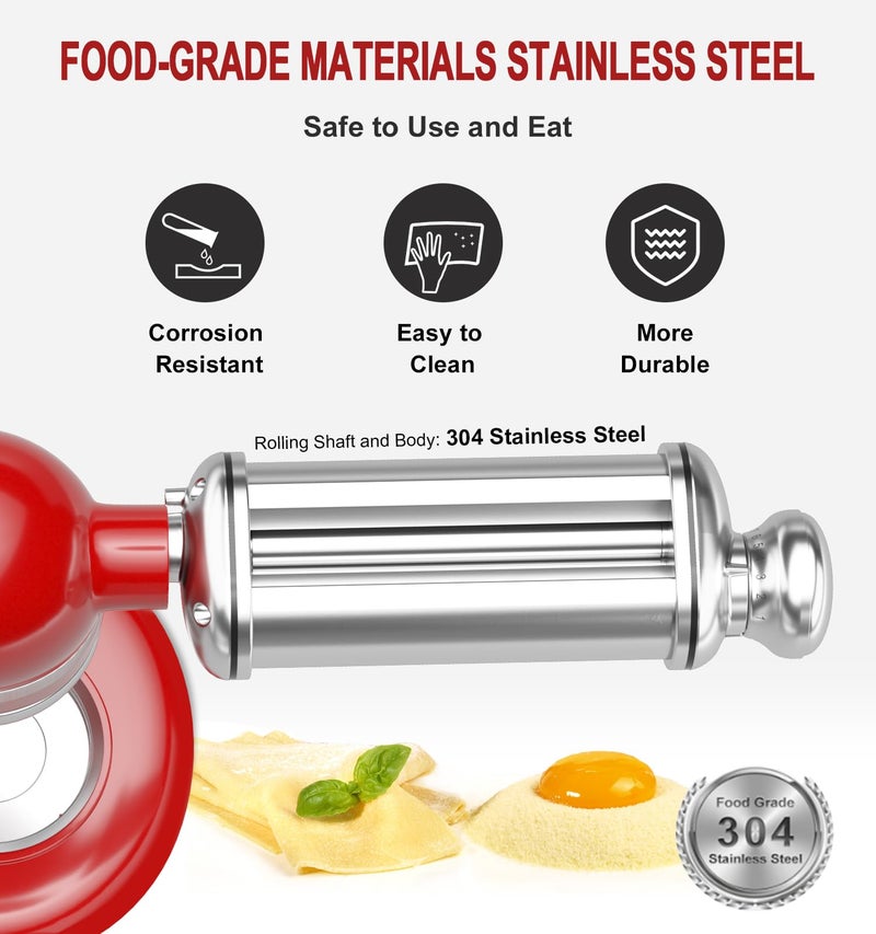 ZACME Pasta Roller for Kitchenaid Stand Mixer, Stainless Steel pasta roller kitchenaid attachment with 8 Adjustable Thickness Knob, Dough Pasta Roller kitchenaid pasta roller attachment for Raviolis Pasta - Image 5