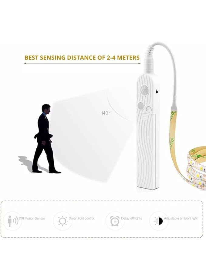 DUNISO LED Strip Lights，LED Under Cabinet Lighting Motion Sensor, Four Modes Bed Stairs Wardrobe Lamp Tape,Flexible and Resistant to Bending，Waterproof, for Bedroom Cabinet, Hallway, Bathroom , 2m,Warm White - Image 2