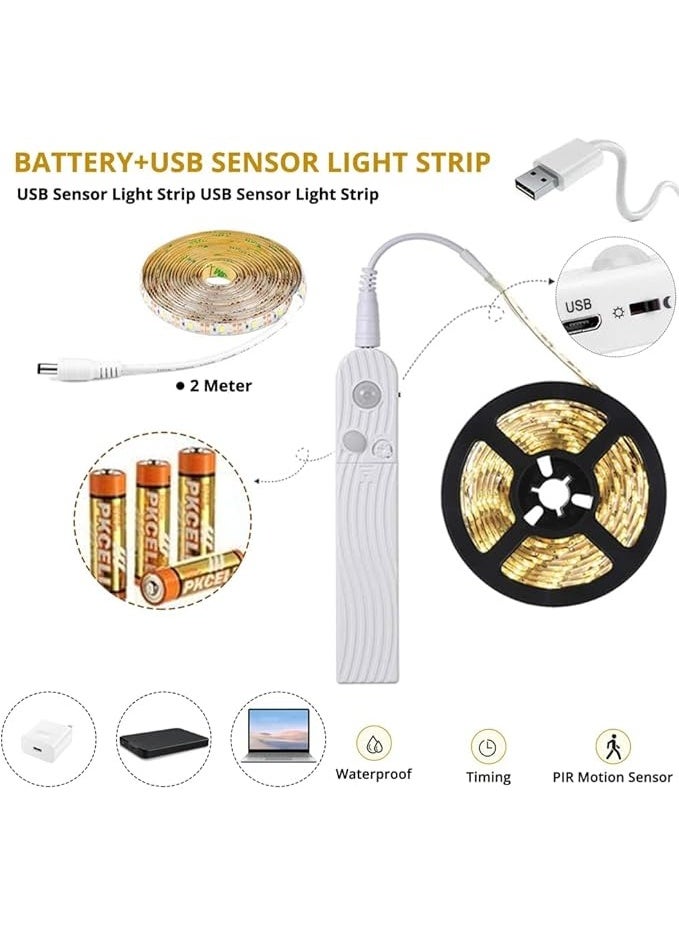 DUNISO LED Strip Lights，LED Under Cabinet Lighting Motion Sensor, Four Modes Bed Stairs Wardrobe Lamp Tape,Flexible and Resistant to Bending，Waterproof, for Bedroom Cabinet, Hallway, Bathroom , 2m,Warm White - Image 4