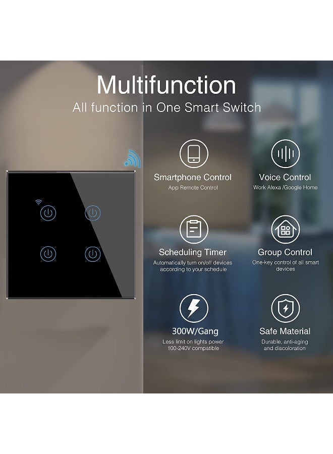 Tichondrius WiFi Smart Wall Light Switch, No Neutral Wire Required, No Hub Required, Compatible with Alexa, APP Remote Control, Timing Function, Voice Control - Image 3