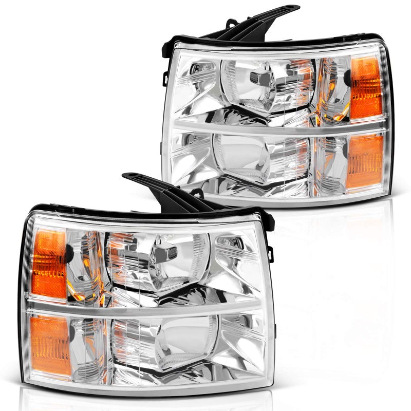 DWVO Headlights Assembly Compatible with 2007-2013 Chevy Silverado 1500/2007-2014 Chevrolet Silverado 2500HD 3500HD Replacement Headlamp Chrome Housing Amber Reflector - Image 4