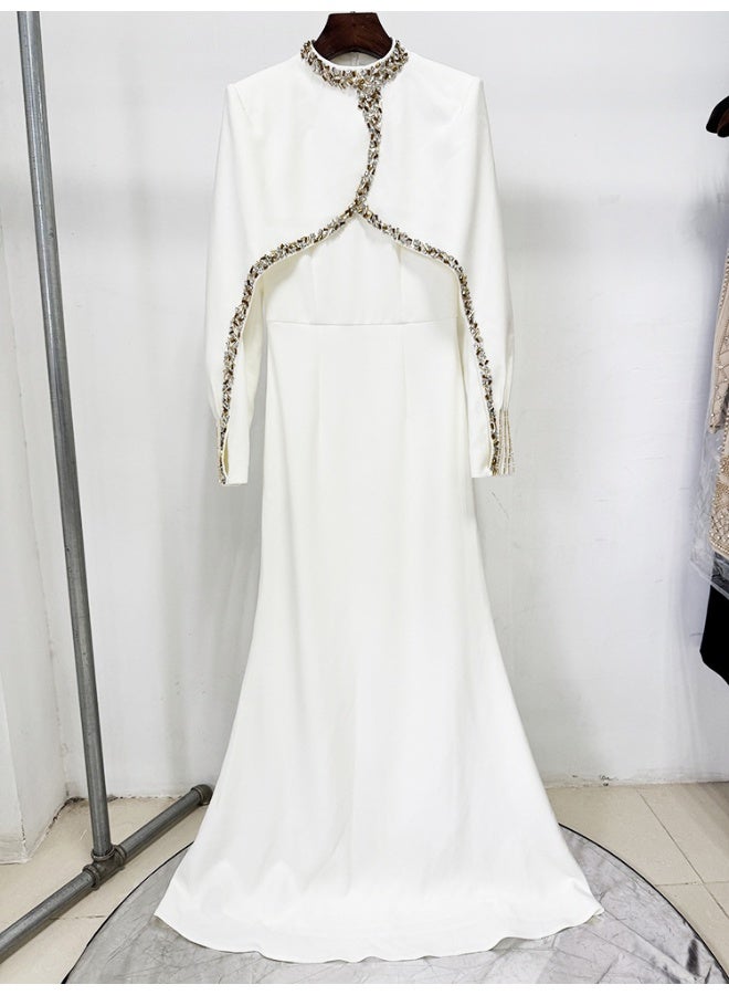 مدام يونيك فستان سهرة طويل بأناقة أوروبية وأمريكية - تصميم جديد بأكمام مزخرفة بالخرز والترصيع - Image 5