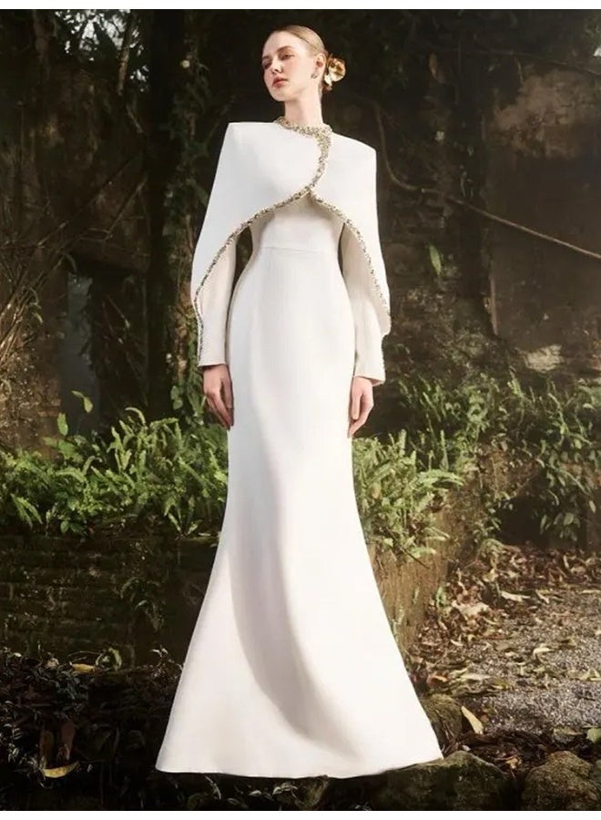 مدام يونيك فستان سهرة طويل بأناقة أوروبية وأمريكية - تصميم جديد بأكمام مزخرفة بالخرز والترصيع - Image 3