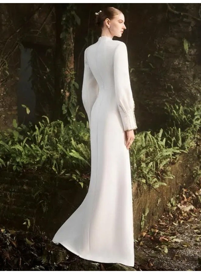 مدام يونيك فستان سهرة طويل بأناقة أوروبية وأمريكية - تصميم جديد بأكمام مزخرفة بالخرز والترصيع - Image 2