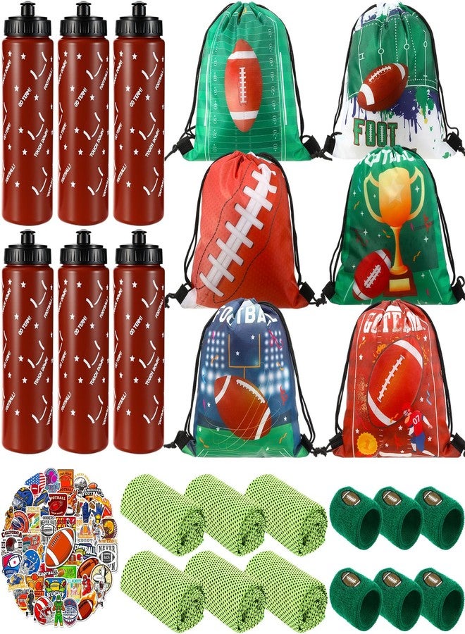 Maxdot 74 Pcs Football Party Favors with 6 Water Bottle 6 Cooling Towel 6 Sports Wristbands 6 Drawstring Gift Bag 50pcs Football Stickers, for Team Gifts Sports Party Supplies - Image 1