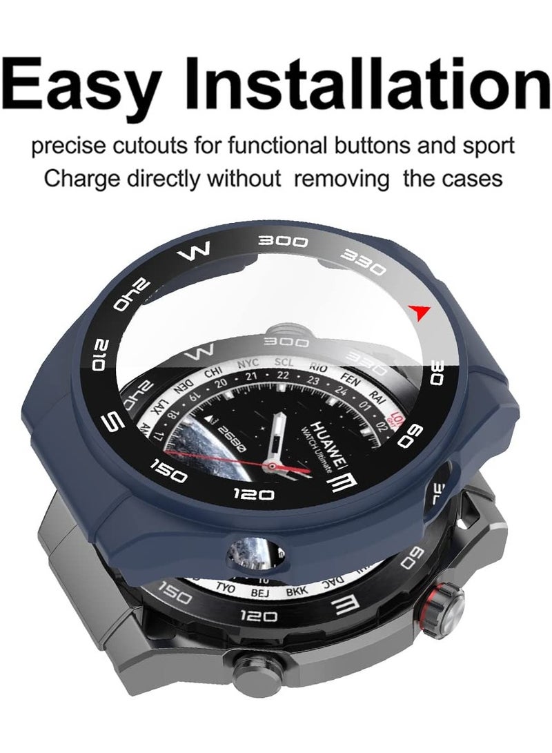 SOLARAE حافظة مزدوجة مع واقي شاشة زجاجي مقسى لساعات هواوي ووتش التيميت، غطاء واقي 360 درجة - حافظة PC رقيقة جداً باللونين الأسود والأزرق - Image 2
