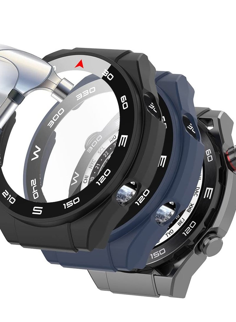 SOLARAE حافظة مزدوجة مع واقي شاشة زجاجي مقسى لساعات هواوي ووتش التيميت، غطاء واقي 360 درجة - حافظة PC رقيقة جداً باللونين الأسود والأزرق - Image 1