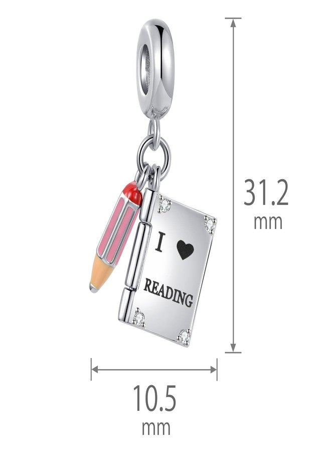 MiiFort Openable Knowledge is Power I Love Reading Book Pencil Charm Compatible with Pandora Charms Bracelets Graduation Gift for Daughter Sister Granddaughter Birthday (Pink) - Image 4