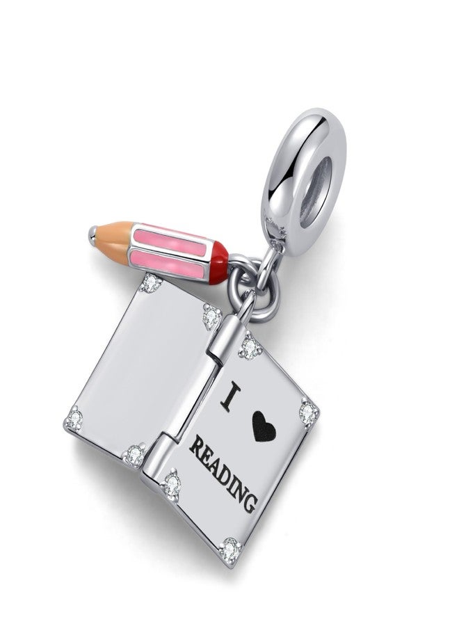 MiiFort Openable Knowledge is Power I Love Reading Book Pencil Charm Compatible with Pandora Charms Bracelets Graduation Gift for Daughter Sister Granddaughter Birthday (Pink) - Image 2