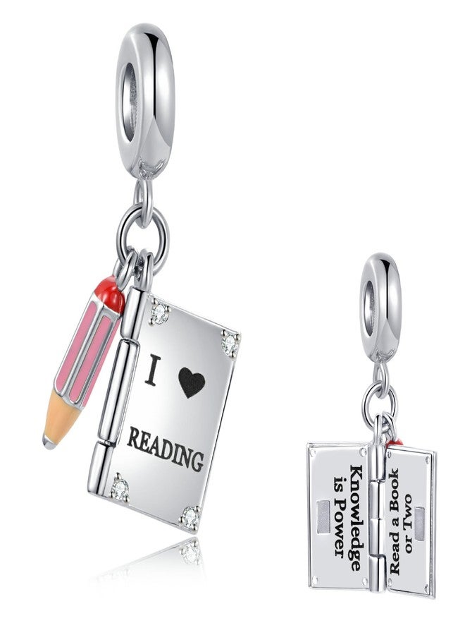MiiFort Openable Knowledge is Power I Love Reading Book Pencil Charm Compatible with Pandora Charms Bracelets Graduation Gift for Daughter Sister Granddaughter Birthday (Pink) - Image 1