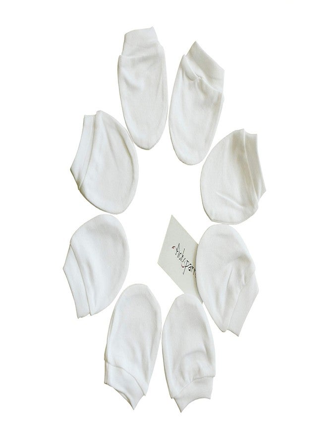 PICKSPARROW Soft Cotton Newborn Baby Mittens Set/Newborn Essentials (Solid White, Pack of 4) (0-3 Months) - Image 1