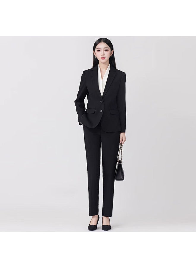 Teluoman Professional Women's Suit Set, Blazer Jacket For Women, Long Sleeves, Two-on Closure, Wrinkle-free Formal Wear, Interview Ol Suit - Image 2