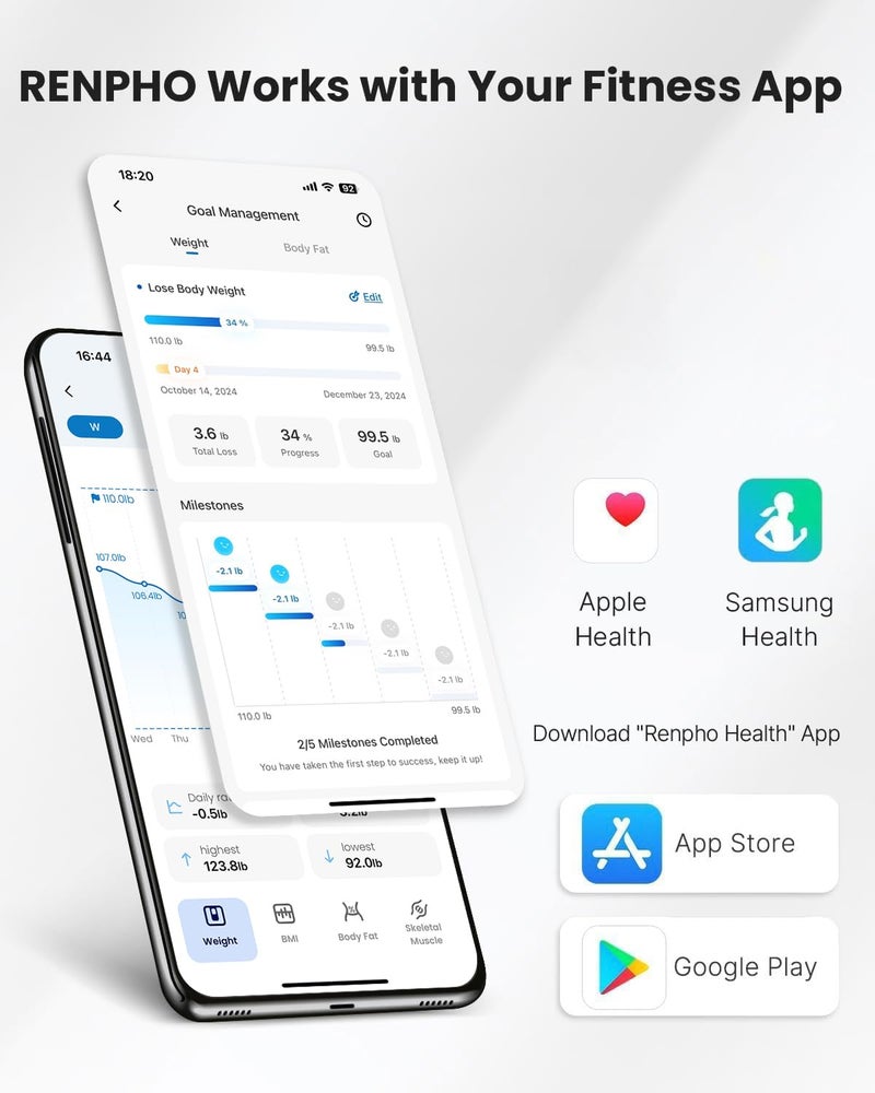 RENPHO Bluetooth Body Fat Scale Digital Smart Bathroom Weight Scales for Body Composition Analyzer with Smartphone App 13 Body Composition Measurements for Fitness Black Elis 1 - Image 4